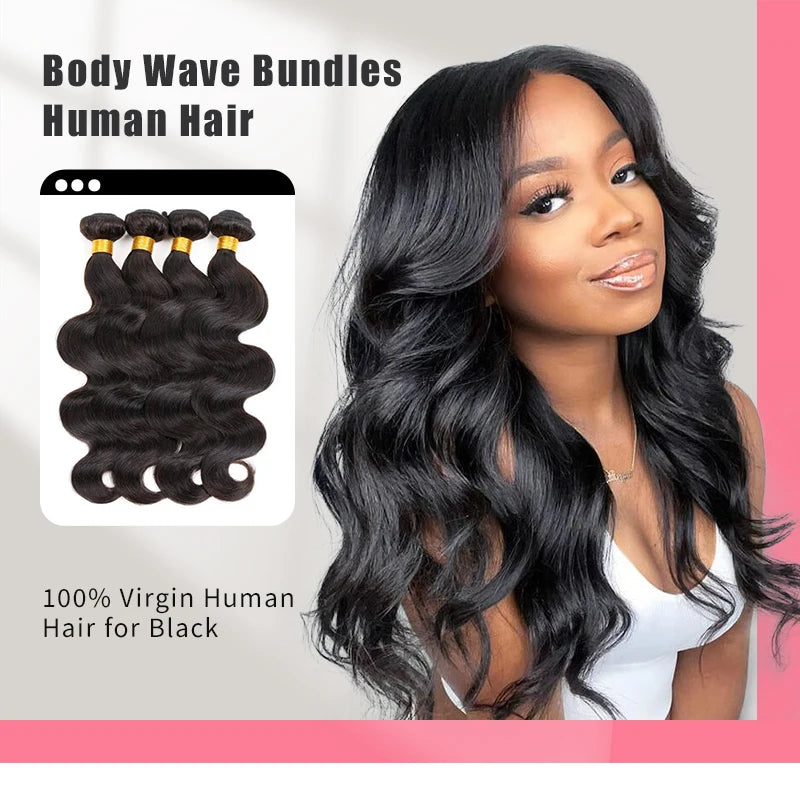 Body Wave Bundles 100% Human Hair Natural Black Brazilian Hair Extensions