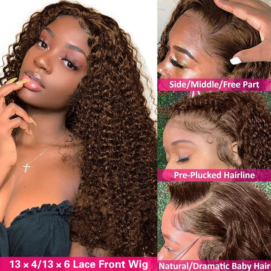 Chocolate Brown Curly Wig 100% Human Hair HD Lace Front Glueless Pre Plucked