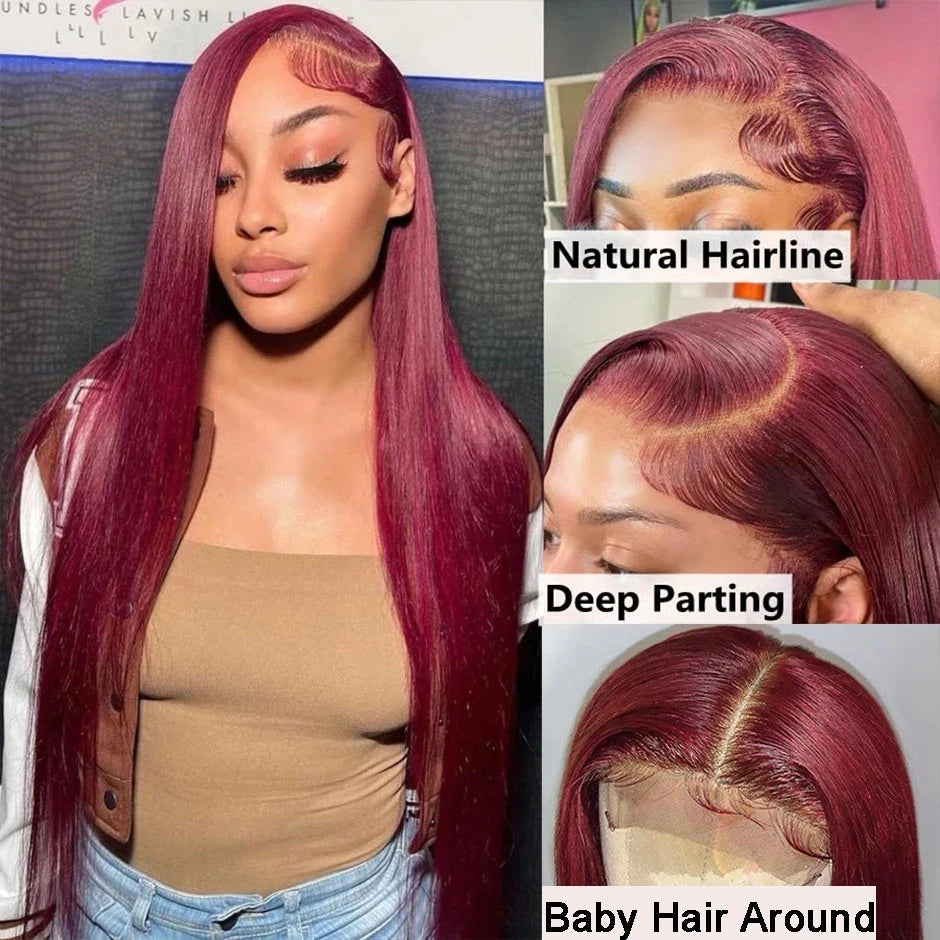 Burgundy 99J HD Lace Frontal Human Hair Wig