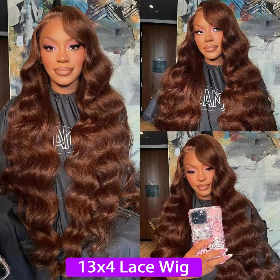 Chocolate Brown Body Wave Wig 100% Brazilian Human Hair HD Lace Front Pre Plucked