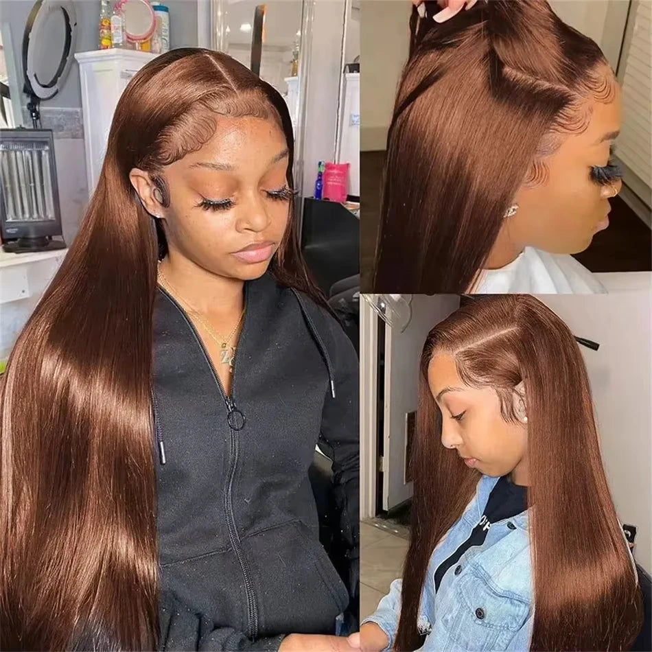 Chocolate Brown Bone Straight Wig – Sleek, Natural & 100% Human Hair HD Lace Front
