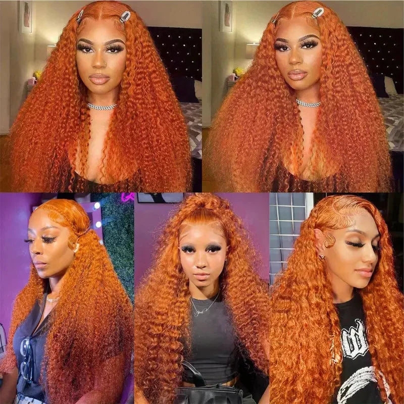 Ginger Orange Deep Wave Wig 100% Brazilian Human Hair HD Lace Front Curly Style