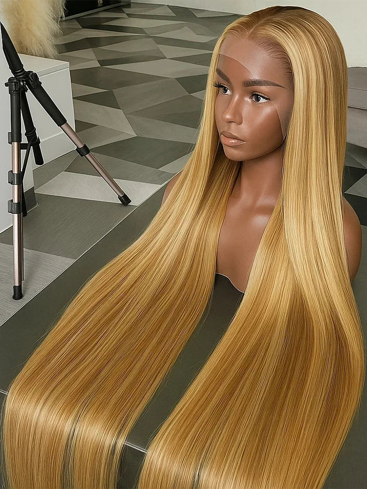 Highlight Bone Straight Ombre Honey Blonde HD Lace Front Human Hair Wig