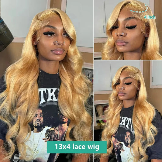 Honey Blonde Body Wave Wig 100% Brazilian Human Hair HD Lace Front