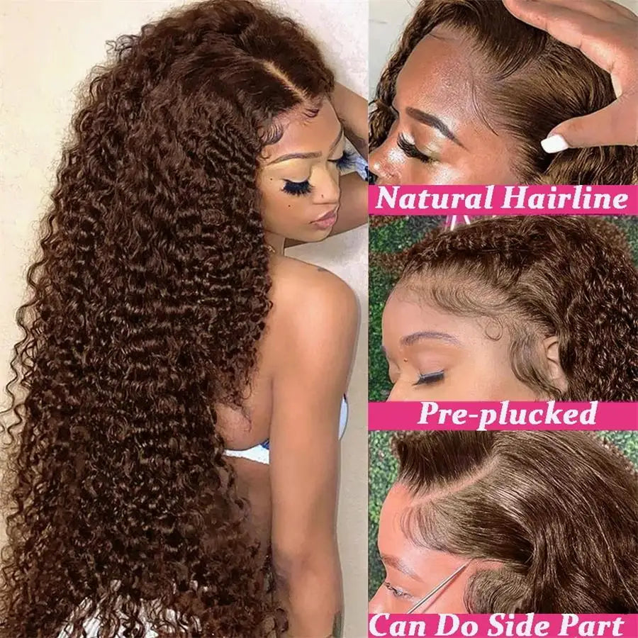 Chocolate Brown Curly Wig 100% Human Hair HD Lace Front Glueless Pre Plucked
