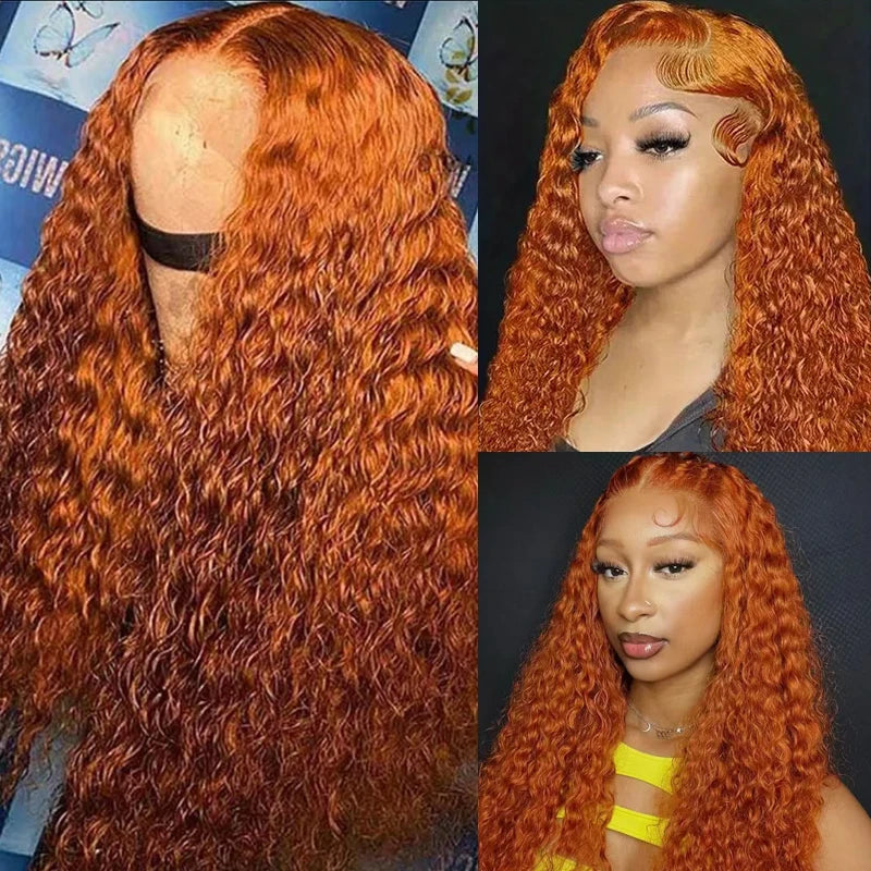 Ginger Water Wave Wig Soft Deep Curly 100% Human Hair HD Lace Front