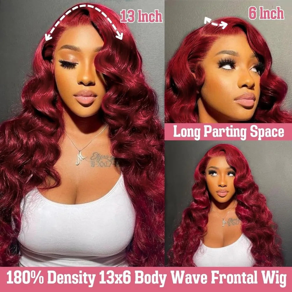 99J Burgundy Body Wave Wig HD Lace Front Pre Plucked 100% Human Hair