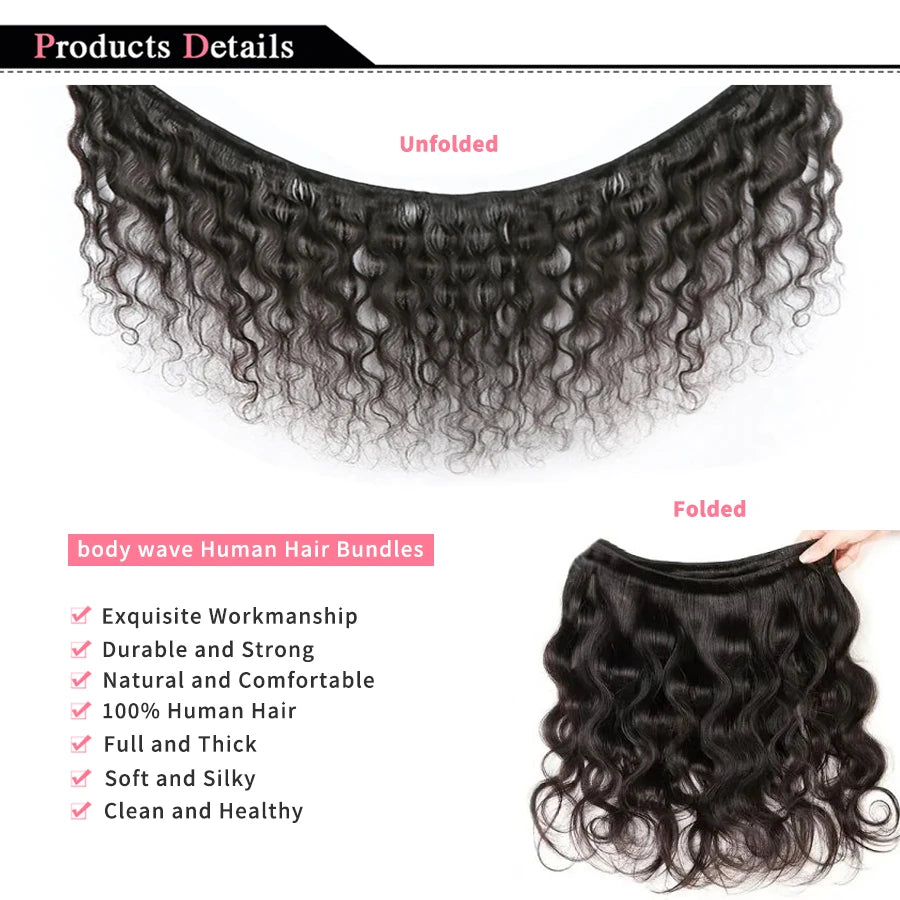 Body Wave Bundles 100% Human Hair Natural Black Brazilian Hair Extensions