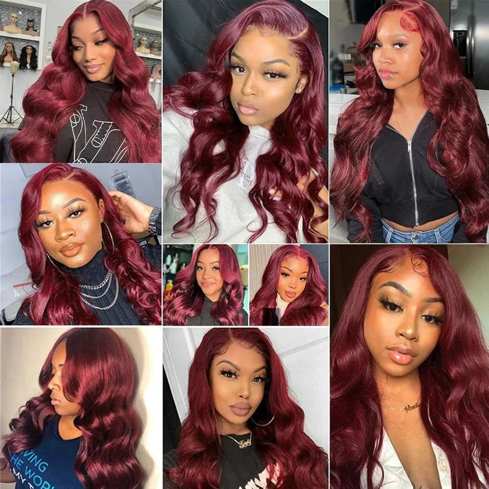 99J Burgundy Body Wave Wig HD Lace Front Pre Plucked 100% Human Hair