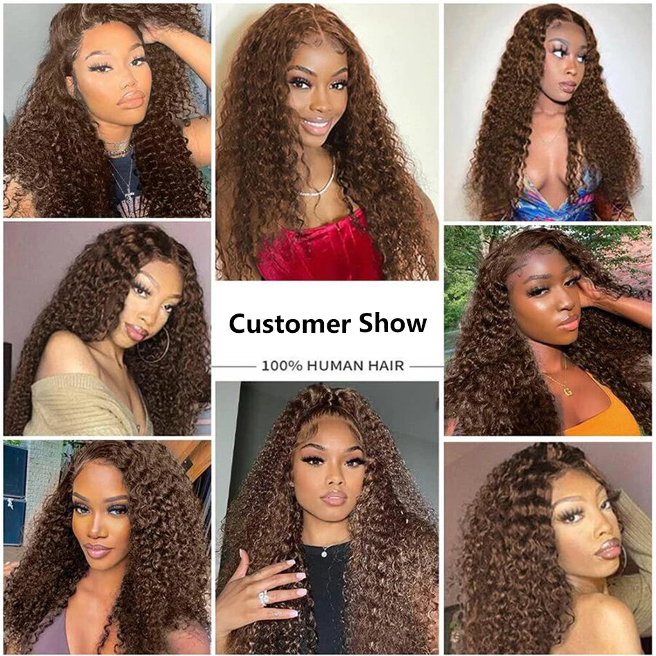 Chocolate Brown Curly Wig 100% Human Hair HD Lace Front Glueless Pre Plucked