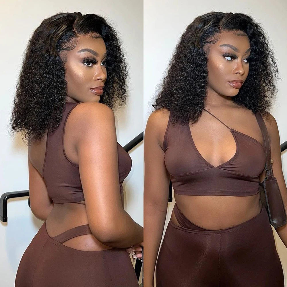 Deep Wave Glueless Bob Wig 100% Human Hair HD Lace Front Ready To Wear