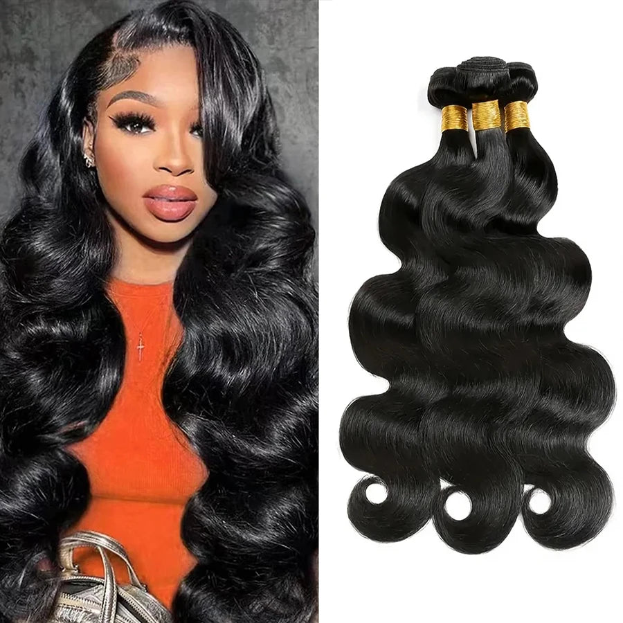 Body Wave Bundles 100% Human Hair Natural Black Brazilian Hair Extensions
