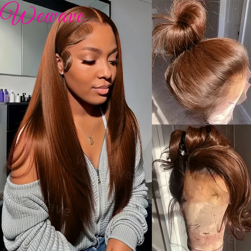 Chocolate Brown Bone Straight Wig – Sleek, Natural & 100% Human Hair HD Lace Front