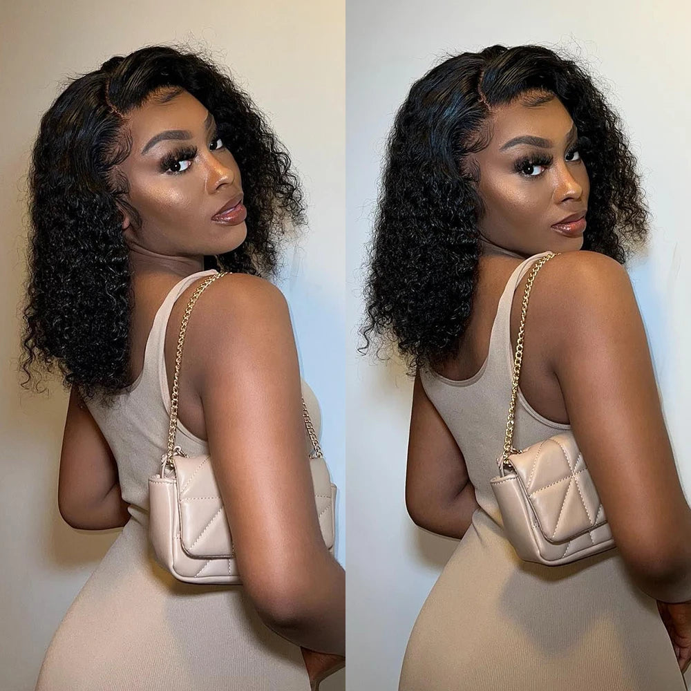 Deep Wave Glueless Bob Wig 100% Human Hair HD Lace Front Ready To Wear