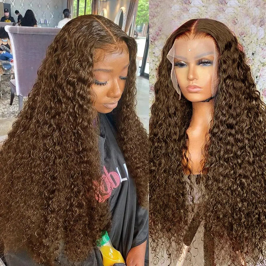 Chocolate Brown Curly Wig 100% Human Hair HD Lace Front Glueless Pre Plucked