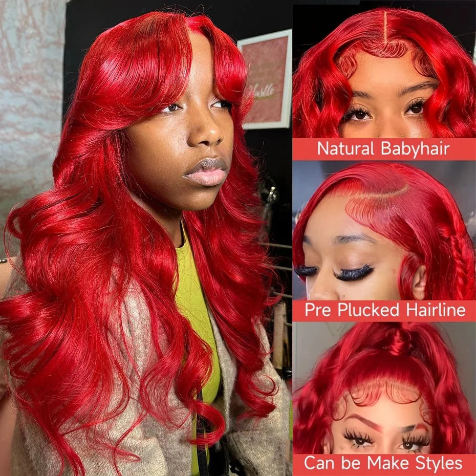 Hot Red Body Wave Wig 100% Brazilian Human Hair HD Lace Front