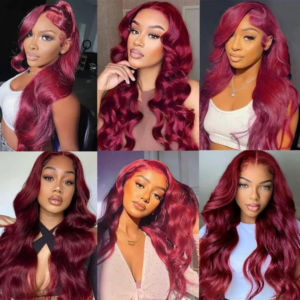 99J Burgundy Body Wave Wig HD Lace Front Pre Plucked 100% Human Hair