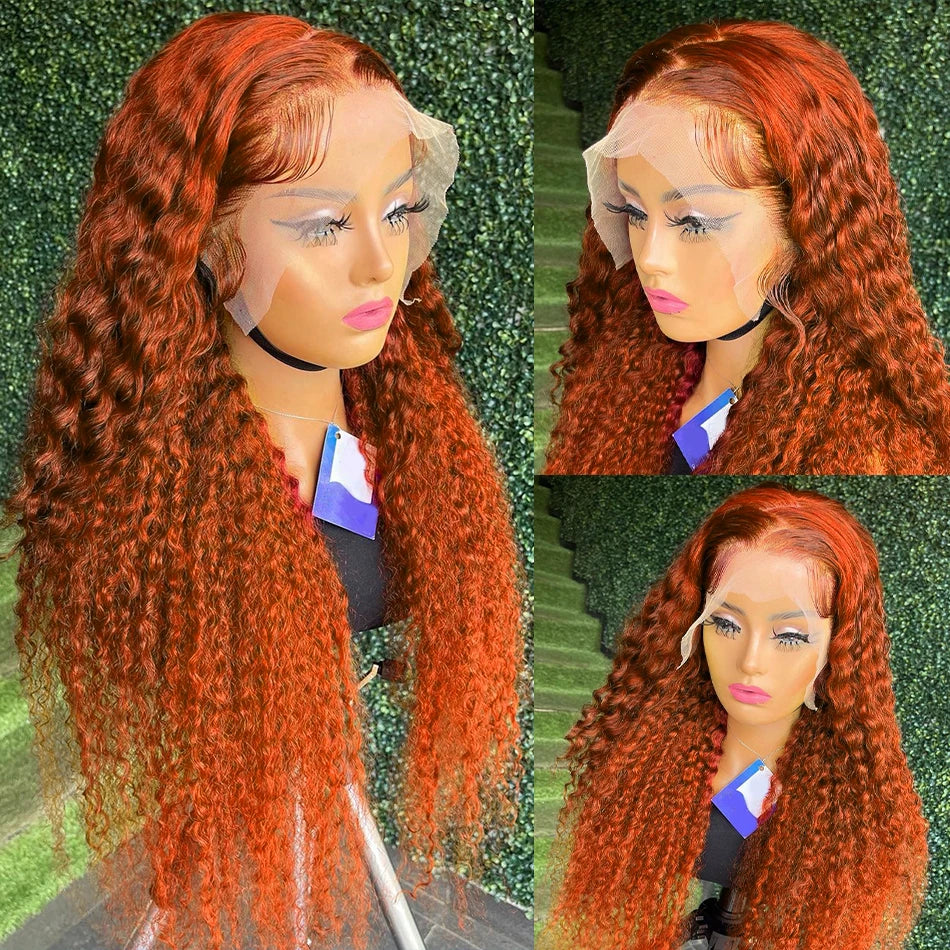 Ginger Orange Deep Wave Wig 100% Brazilian Human Hair HD Lace Front Curly Style