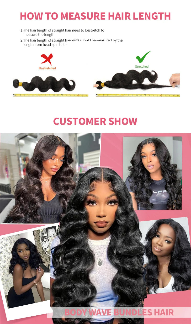 Body Wave Bundles 100% Human Hair Natural Black Brazilian Hair Extensions