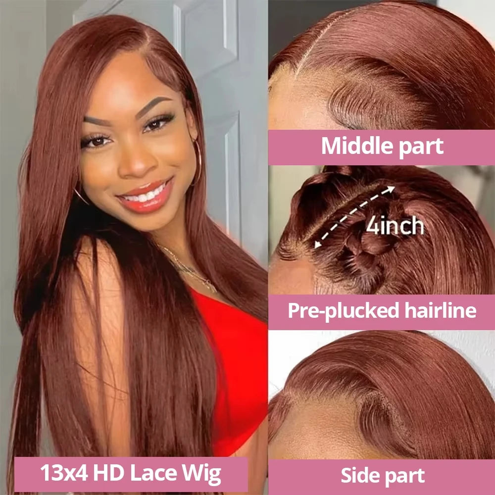 Chocolate Brown Bone Straight Wig – Sleek, Natural & 100% Human Hair HD Lace Front