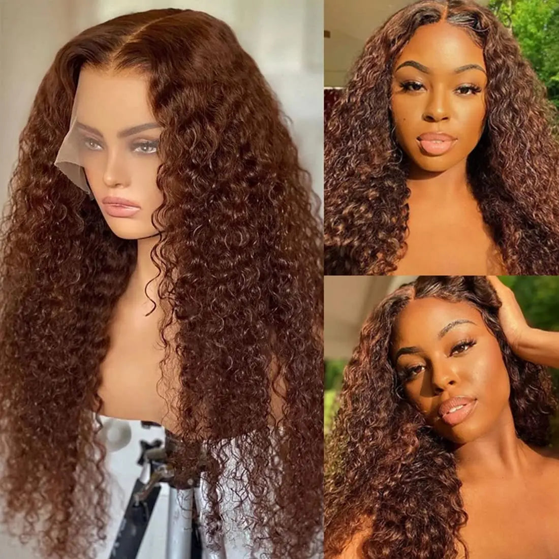 Chocolate Brown Curly Wig 100% Human Hair HD Lace Front Glueless Pre Plucked