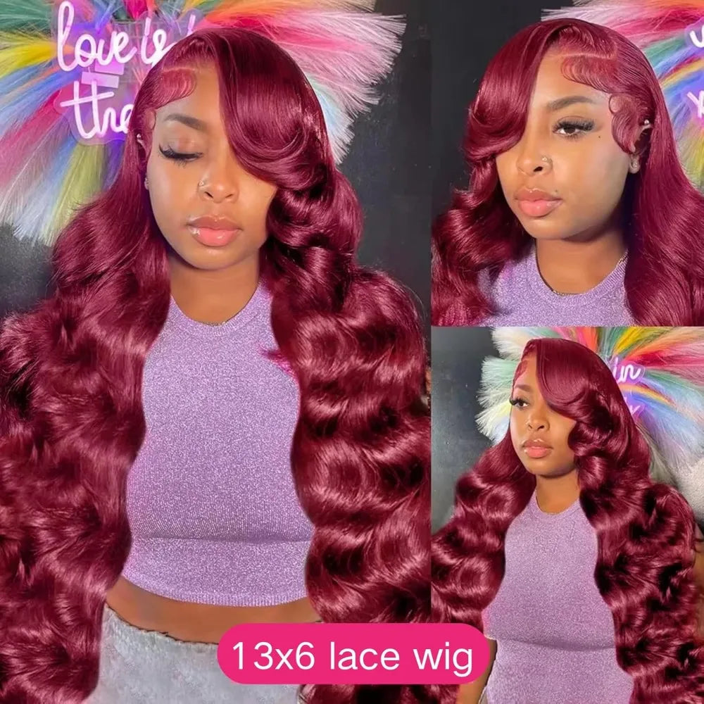 99J Burgundy Body Wave Wig HD Lace Front Pre Plucked 100% Human Hair