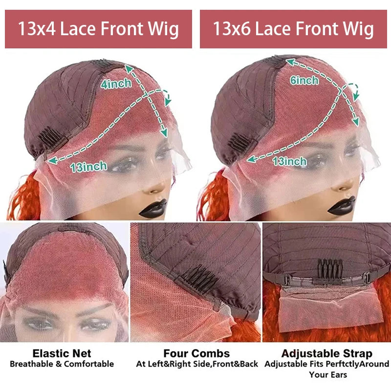 Ginger Water Wave Wig Soft Deep Curly 100% Human Hair HD Lace Front