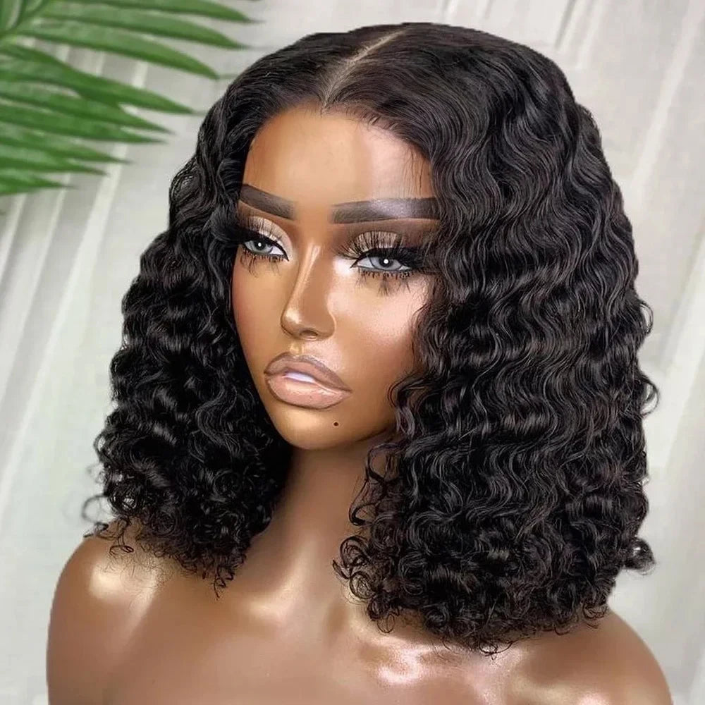 Deep Wave Glueless Bob Wig 100% Human Hair HD Lace Front Ready To Wear