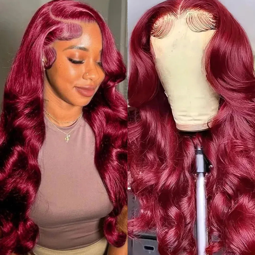99J Burgundy Body Wave Wig HD Lace Front Pre Plucked 100% Human Hair