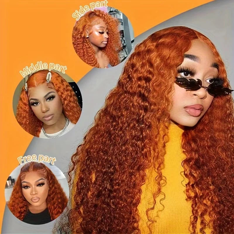 Ginger Water Wave Wig Soft Deep Curly 100% Human Hair HD Lace Front