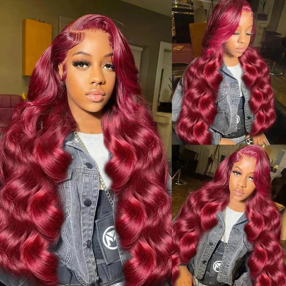 99J Burgundy Body Wave Wig HD Lace Front Pre Plucked 100% Human Hair