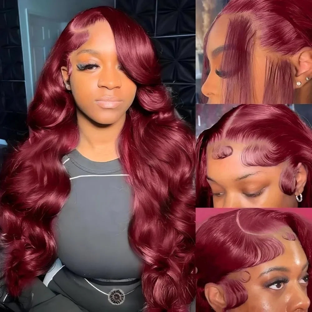 99J Burgundy Body Wave Wig HD Lace Front Pre Plucked 100% Human Hair