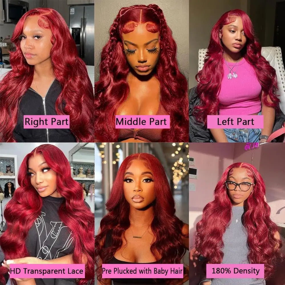99J Burgundy Body Wave Wig HD Lace Front Pre Plucked 100% Human Hair