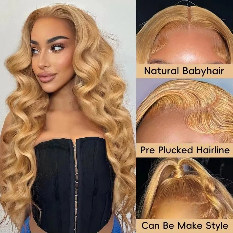 Honey Blonde Body Wave Wig 100% Brazilian Human Hair HD Lace Front