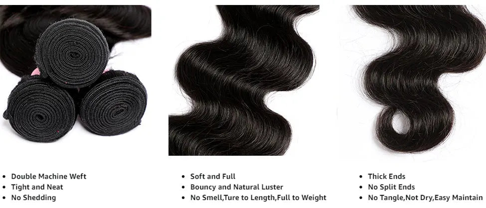 PerisModa Brazilian Body Wave Human Hair Bundles – 100% Virgin Hair Extensions | Natural Black (3/4 Bundle Deal, Up to 32 Inch)