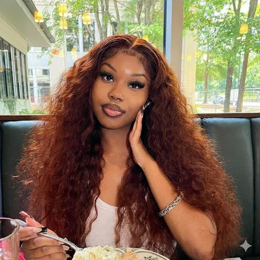 Reddish Brown Deep Wave HD Lace Frontal Human Hair Wig