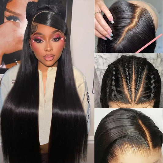 Brazilian Straight Wig 100% Human Hair HD Lace Front Pre Plucked Bleached Knots