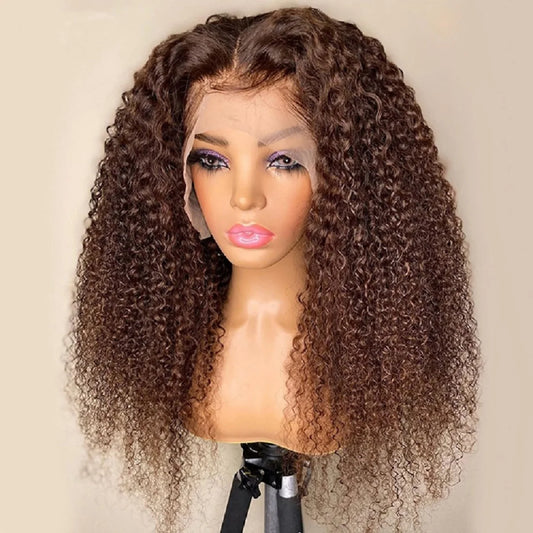 Chocolate Brown Curly Wig 100% Human Hair HD Lace Front Glueless Pre Plucked