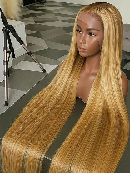 Highlight Bone Straight Ombre Honey Blonde HD Lace Front Human Hair Wig