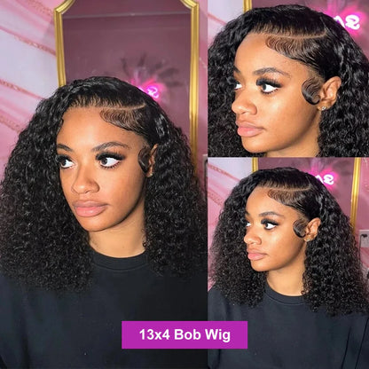 Deep Wave Glueless Bob Wig 100% Human Hair HD Lace Front Ready To Wear