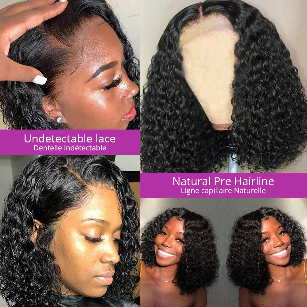 Deep Wave Glueless Bob Wig 100% Human Hair HD Lace Front Ready To Wear