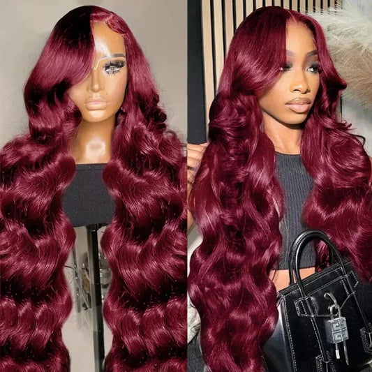 99J Burgundy Body Wave Wig HD Lace Front Pre Plucked 100% Human Hair