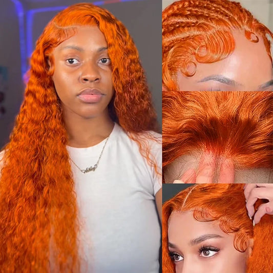 Ginger Water Wave Wig Soft Deep Curly 100% Human Hair HD Lace Front