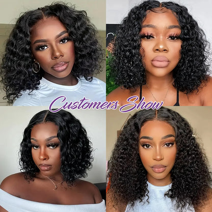 Deep Wave Glueless Bob Wig 100% Human Hair HD Lace Front Ready To Wear