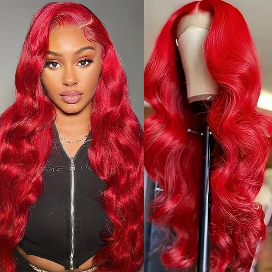 Hot Red Body Wave Wig 100% Brazilian Human Hair HD Lace Front