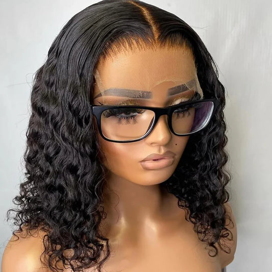 Deep Wave Glueless Bob Wig 100% Human Hair HD Lace Front Ready To Wear
