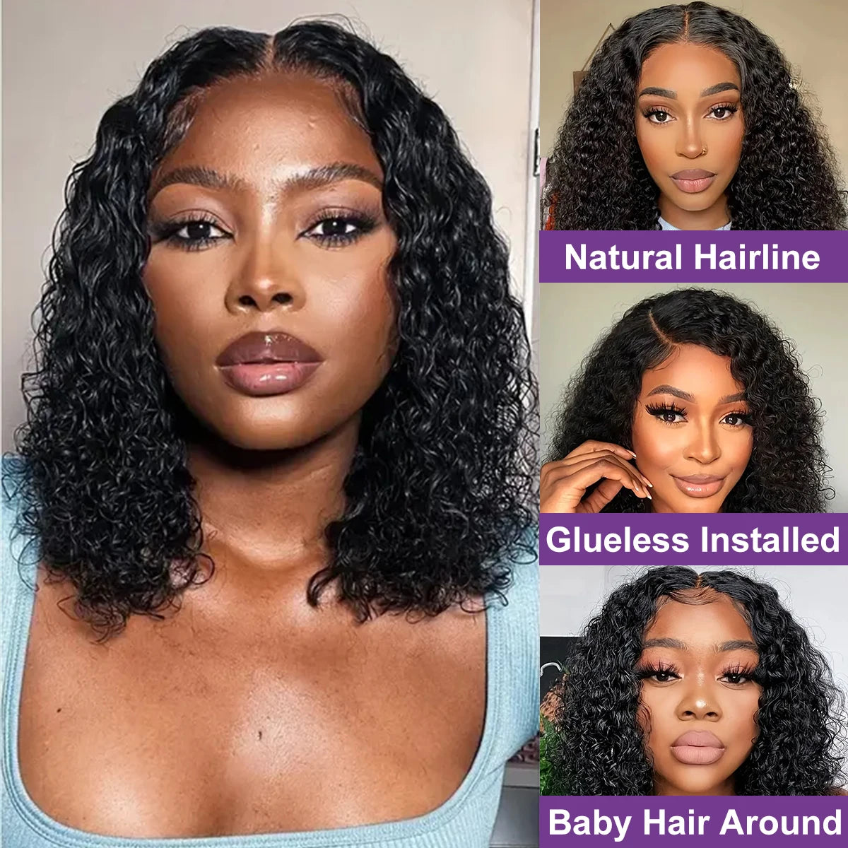 Deep Wave Glueless Bob Wig 100% Human Hair HD Lace Front Ready To Wear