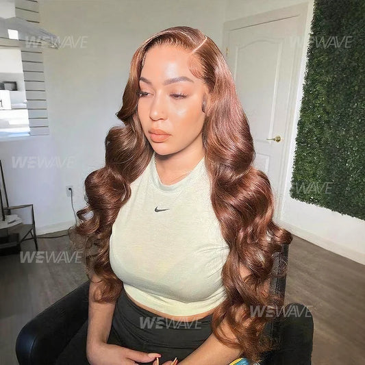 Chocolate Brown Body Wave Wig 100% Brazilian Human Hair HD Lace Front Pre Plucked