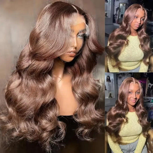 Dark Brown Body Wave Wig Chocolate Brown 100% Human Hair HD Lace Front Pre Plucked