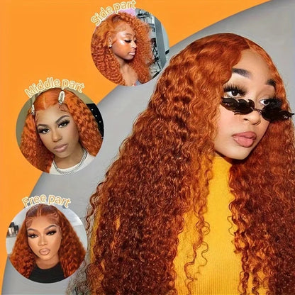 Ginger Water Wave Wig Soft Deep Curly 100% Human Hair HD Lace Front